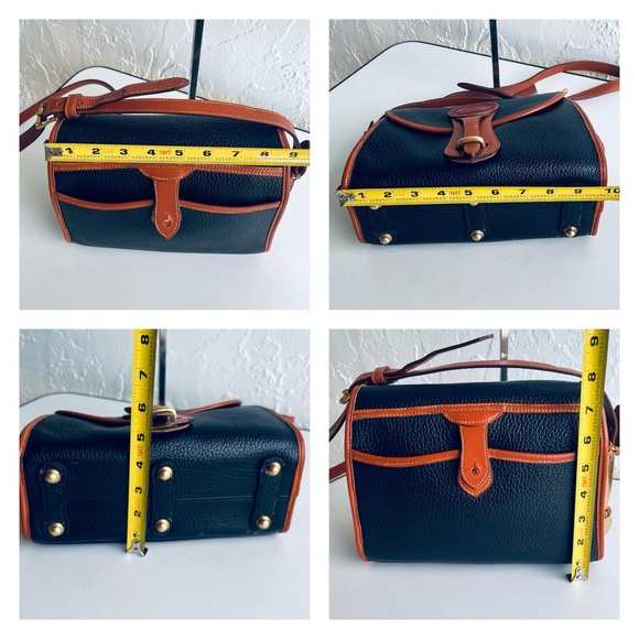 VINTAGE MIDNIGHT BLUE  SADDLE TAN PIPING DOONEY ESSEX SHOULDER CROSSBODY BAG AWL - Picture 8 of 16